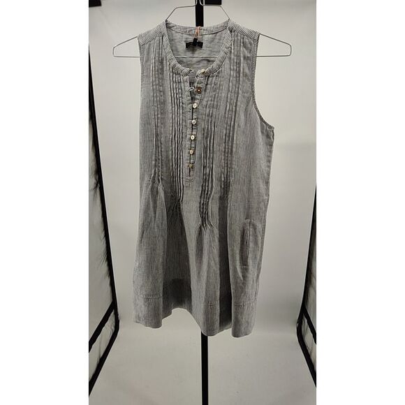 Quince Women 100% European Linen Sleeveless Swing Dress Blue Pinstripe Basic S - Picture 2 of 3